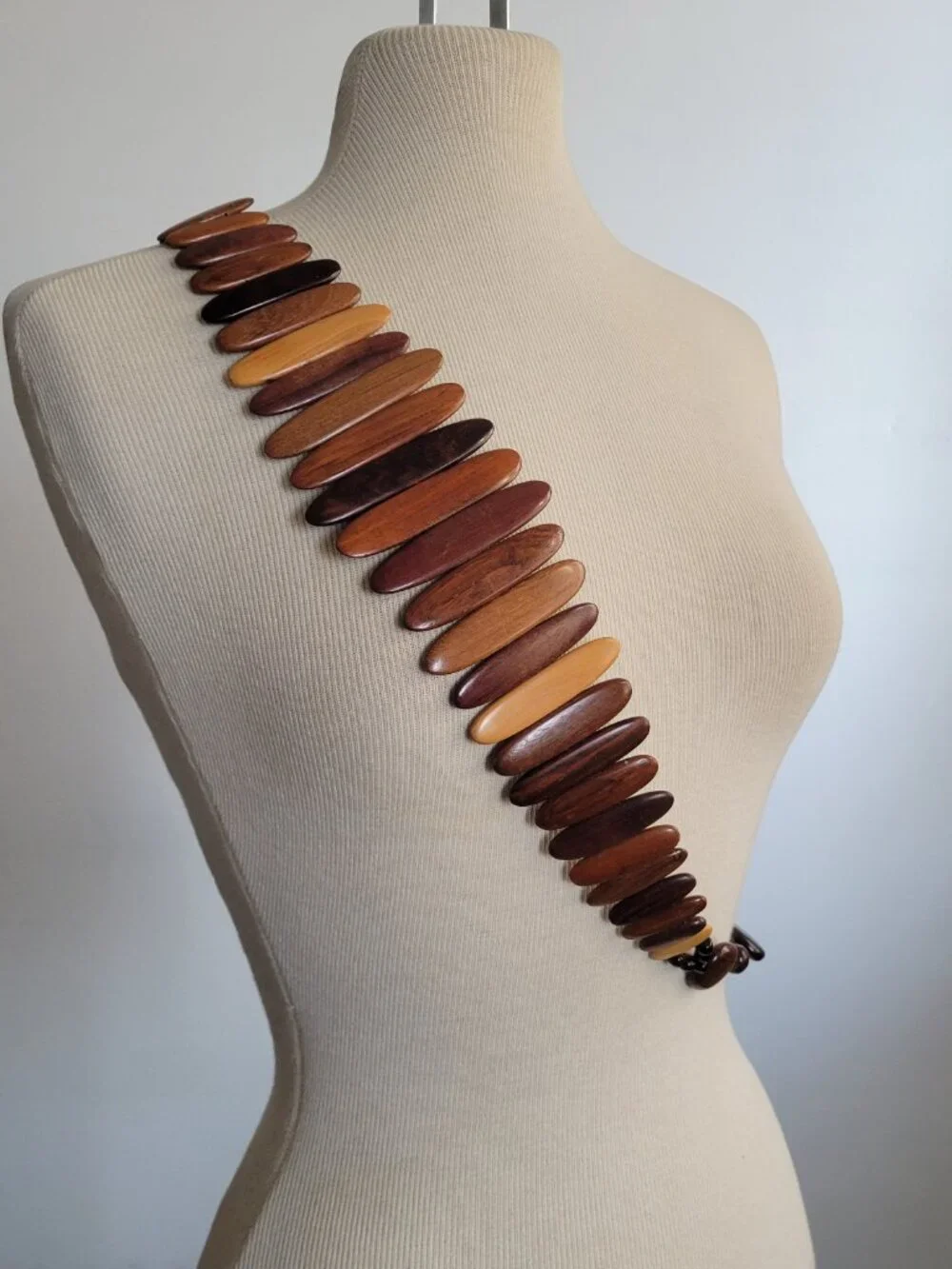 Vintage Handcrafted Wooden Bead Waist Belt / Statement Necklace Adjustable 27